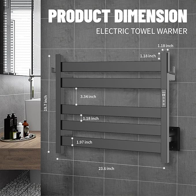 K&KALONZO Towel Warmer for Bathroom, Wall-Mounted 5-Bar Heated Towel Rack - Image 6