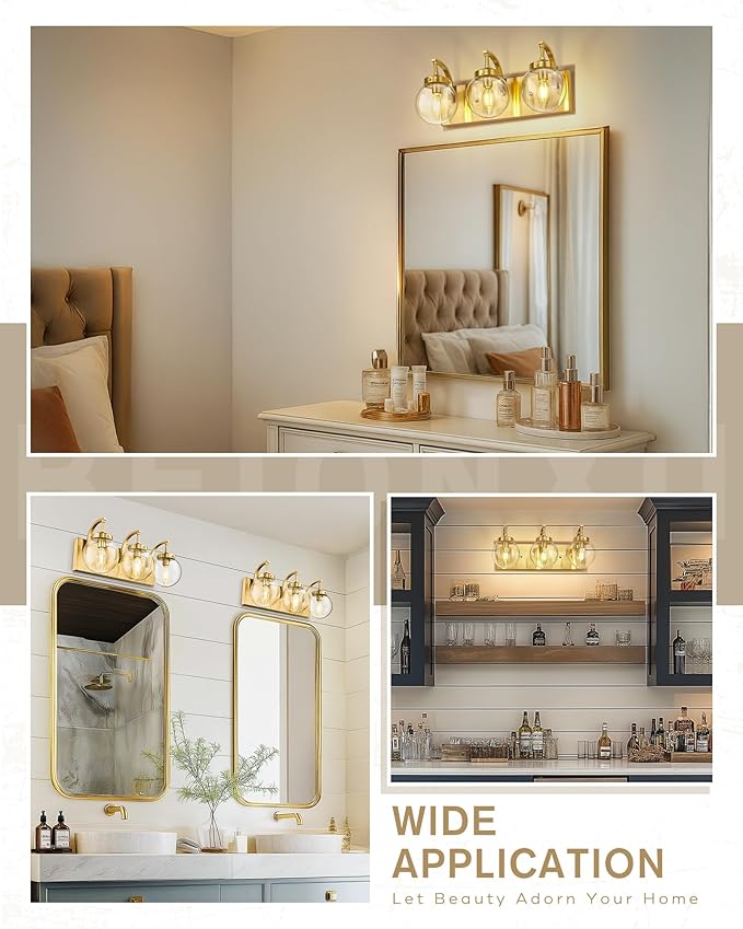 Beionxii Bathroom Vanity Light, 3-Light Brushed Gold Bathroom Light Fixtures - Image 7