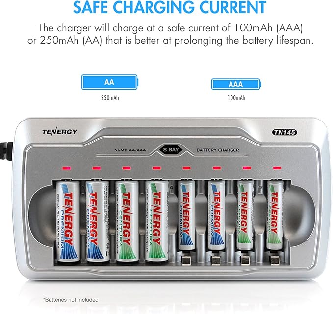 Tenergy TN145 8 Bay Charger and 8 Pack Rechargeable AAA Batteries, Independent - Image 7