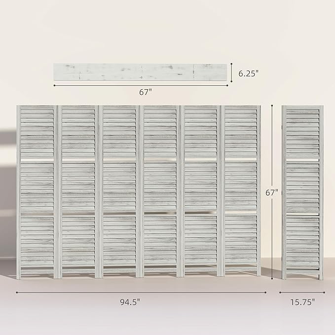 HOMCOM Room Divider, 6 Panel 67" Tall Wood Privacy Screen - Image 7