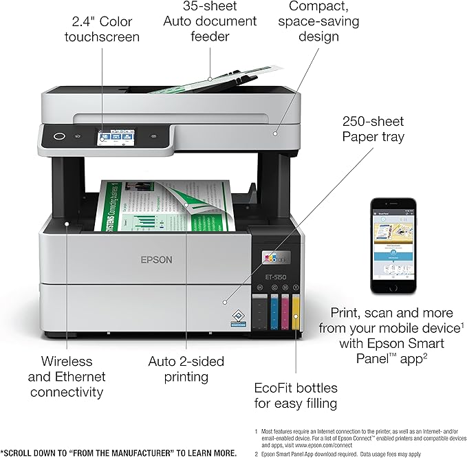 Epson EcoTank Pro ET-5150 Wireless Color All-in-One Supertank Printer - Image 4