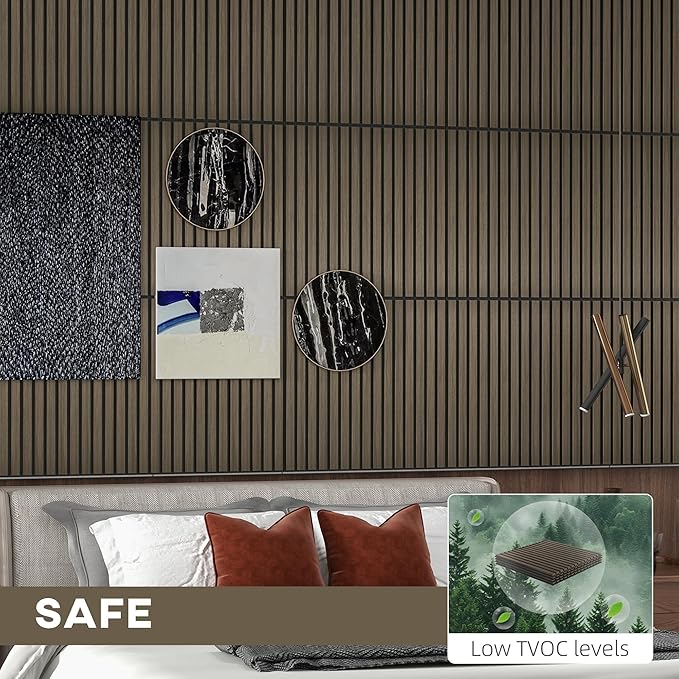 HOMCOM 4 Pack 3D Faux Wood Wall Panels, Wood Slat Wall Panels - Image 5
