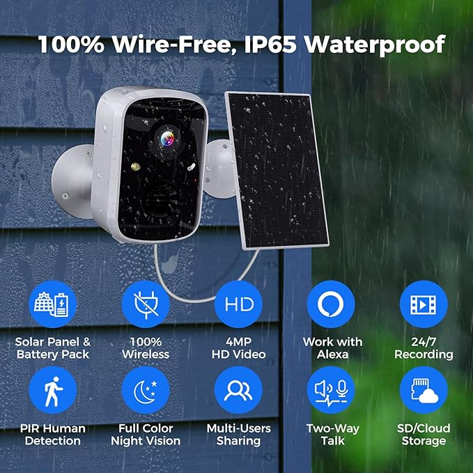 Hiseeu Solar Security Cameras Wireless Outdoor, Battery Powered 3K 4MP - Image 2