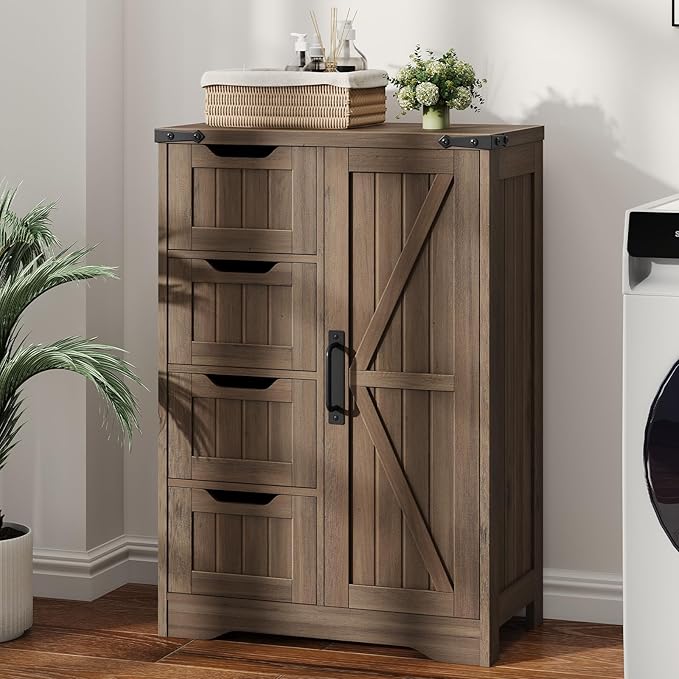 Vabches Farmhouse Bathroom Cabinet, Freestanding Storage Cabinet - Image 3