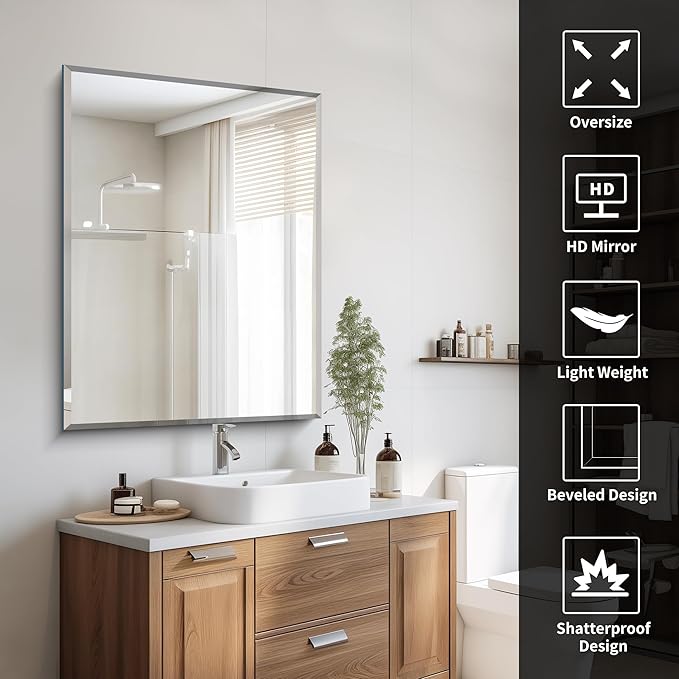CILIBER Beveled Bathroom Mirror, 30x40 Large Frameless Mirrors - Image 6
