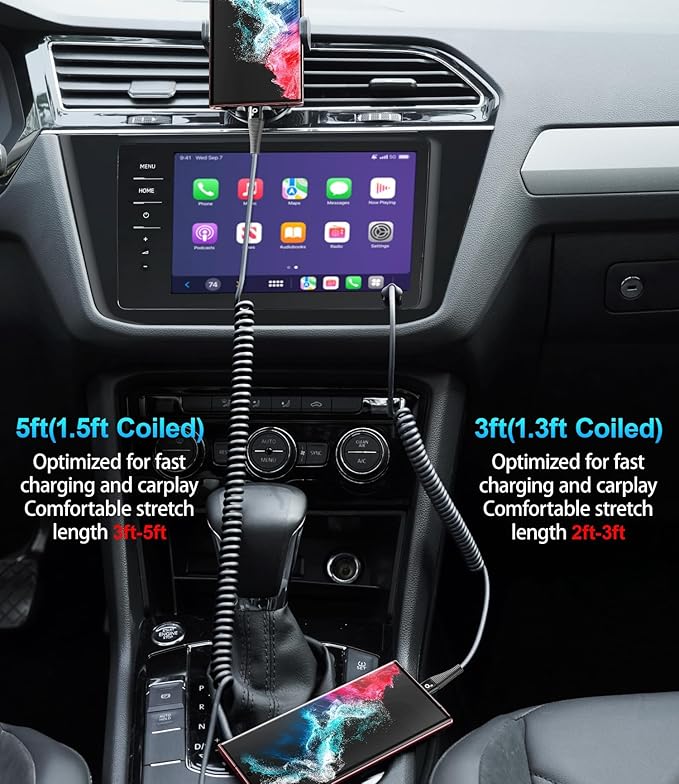 USB C to C Cable for Car 3FT&5FT, Coiled USB C Fast Charging Cable for iPhone - Image 4