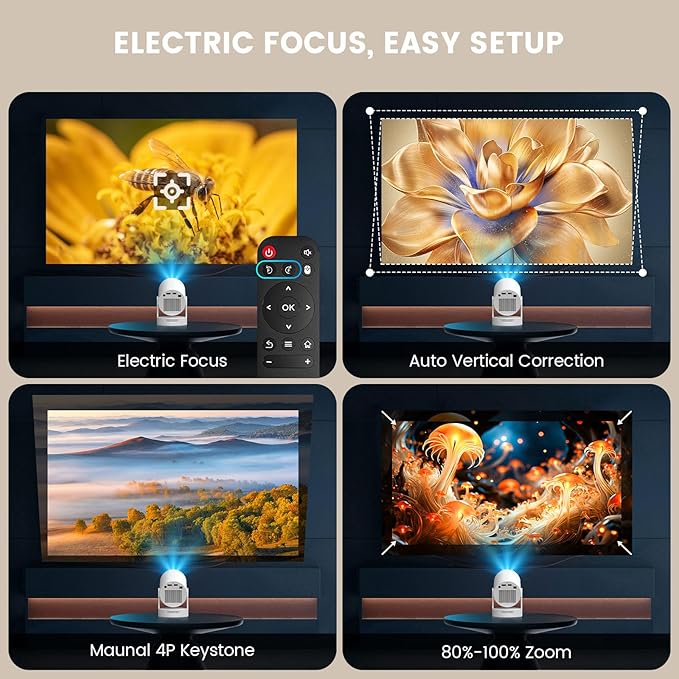【Electric Focus】Mini Projector, Projector 4K 1080P Support, 260 ANSI Lumens - Image 3