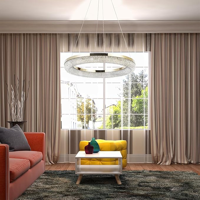 LYICYIU 23.6" Round Crysrtal Stainless Steel Pendant Lamp, 3Color LED Dimmable - Image 7