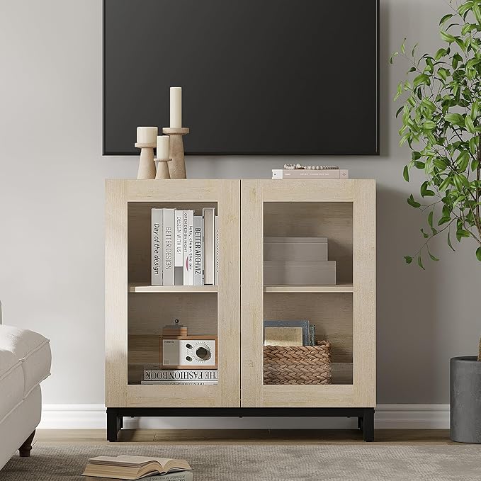 WAMPAT Modern TV Stand with Glass Doors by WAMPAT
