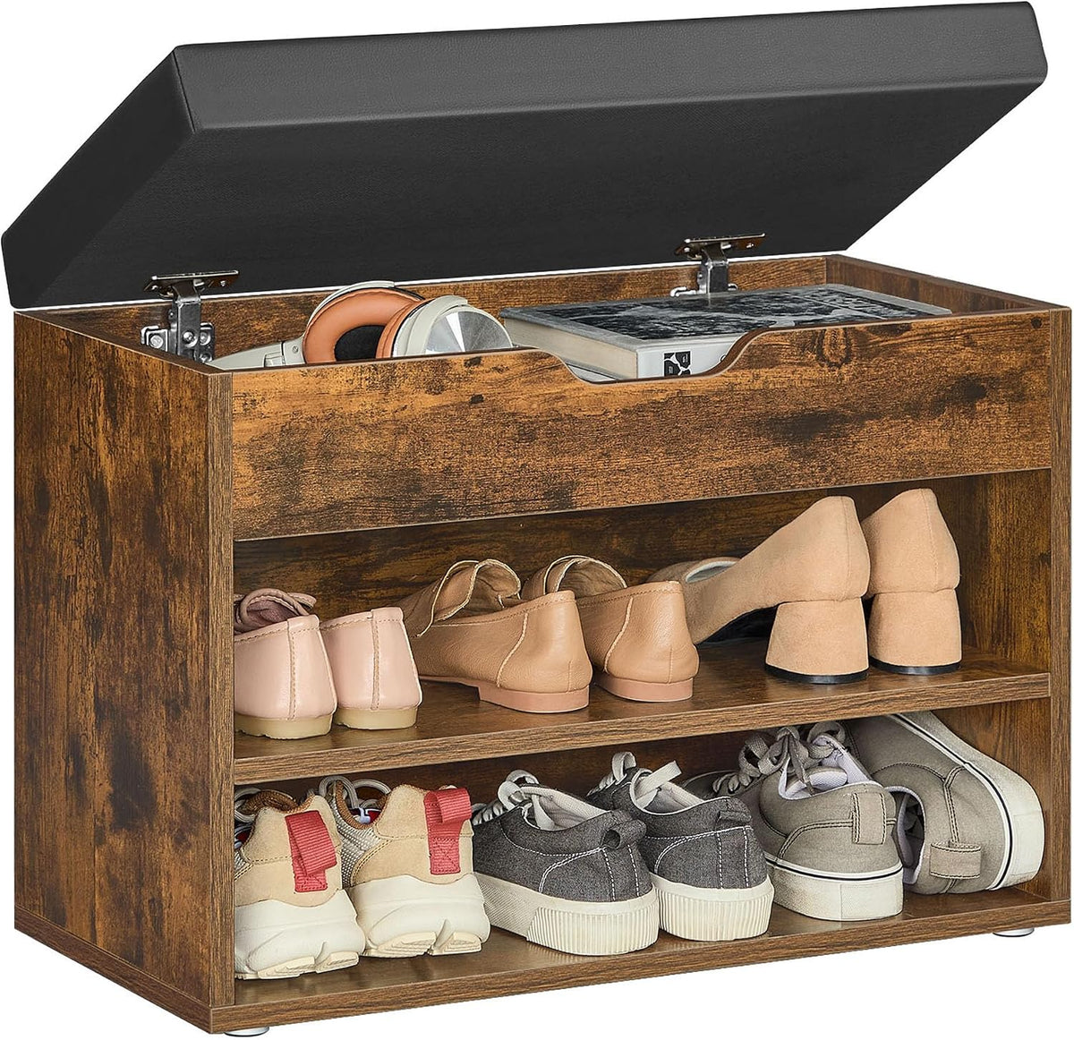 vasagle storage bench with cushion, shoe bench, 11.8, main product view