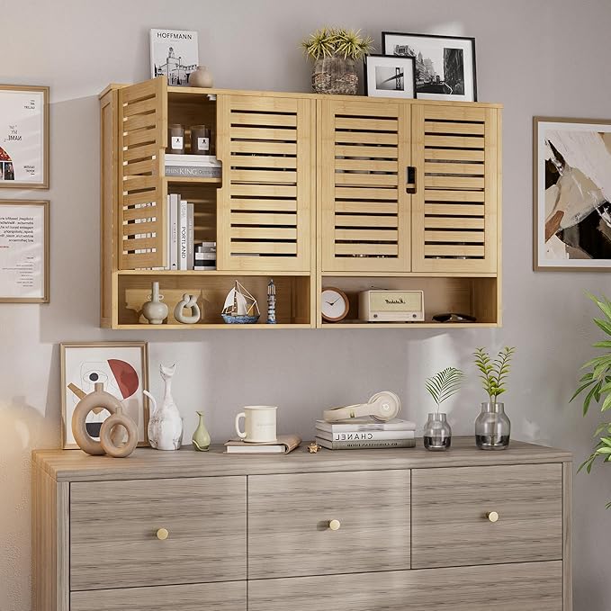 SMIBUY Bathroom Cabinet Wall Mounted, Bamboo Over-The-Toilet Storage Organizer - Image 7