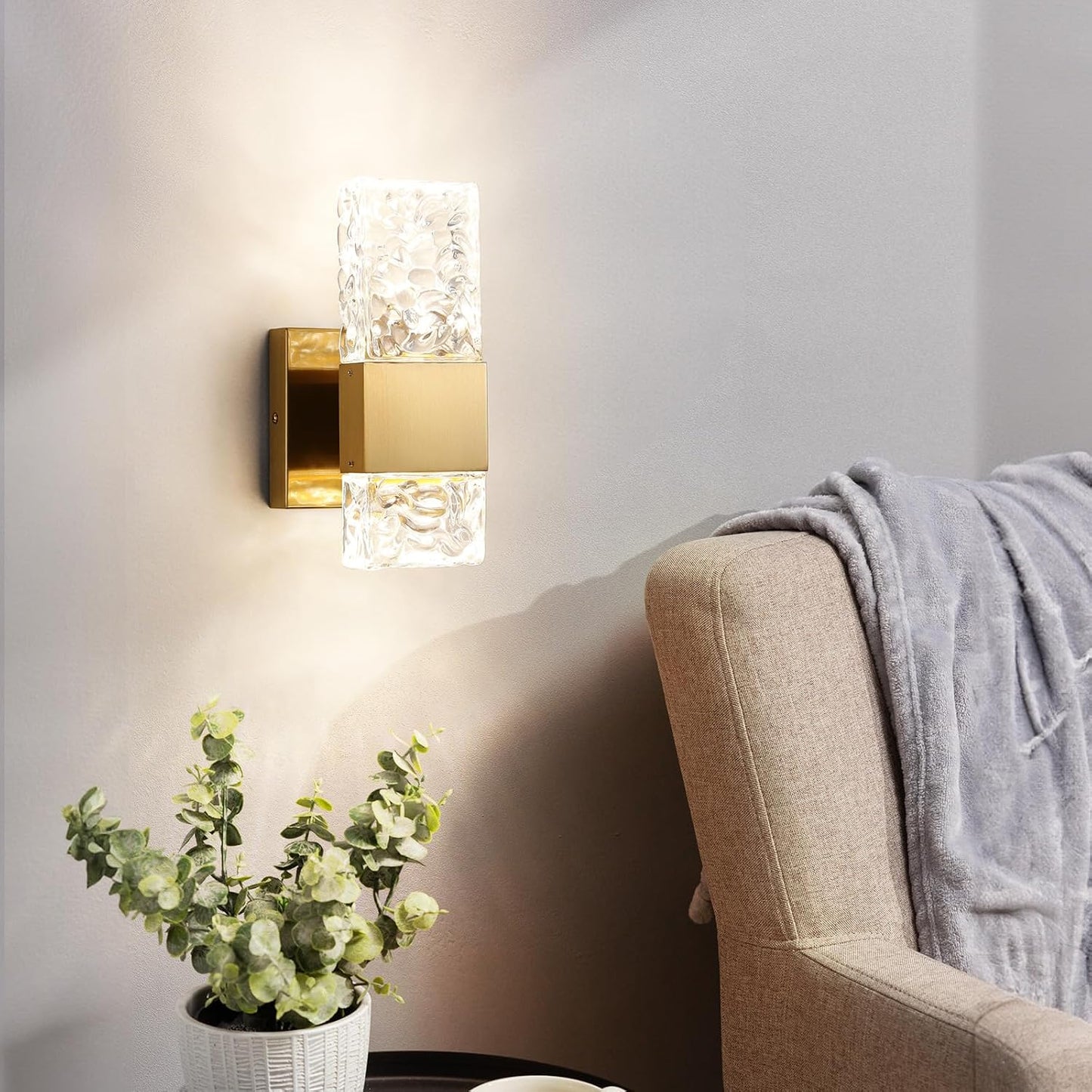 Epinl Gold Sconces Wall Lighting - Crystal Wall Sconces Set of Two Modern Bathroom Vanity Light Fixtures Hardwire Modern 4000K Dimmable LED Wall Mounted Sconces for Hallway Living Room