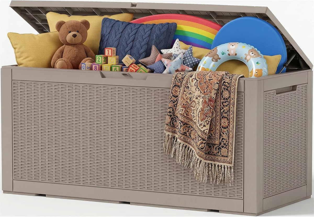 outdoor storage box, 170 gal waterproof resin deck, main product view