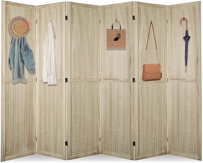 ECOMEX 6 Panel Room Divider, 5.6Ft Pegboard Display Wooden Folding Privacy by ECOMEX