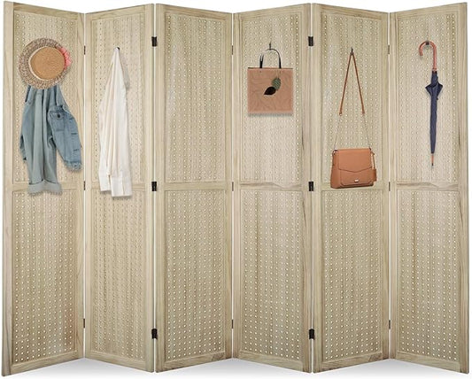ECOMEX 6 Panel Room Divider, 5.6Ft Pegboard Display Wooden Folding Privacy by ECOMEX