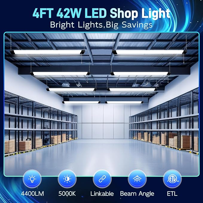 hykolity 5000K LED Shop Light Linkable, 4FT Daylight 42W LED Ceiling Lights - Image 2
