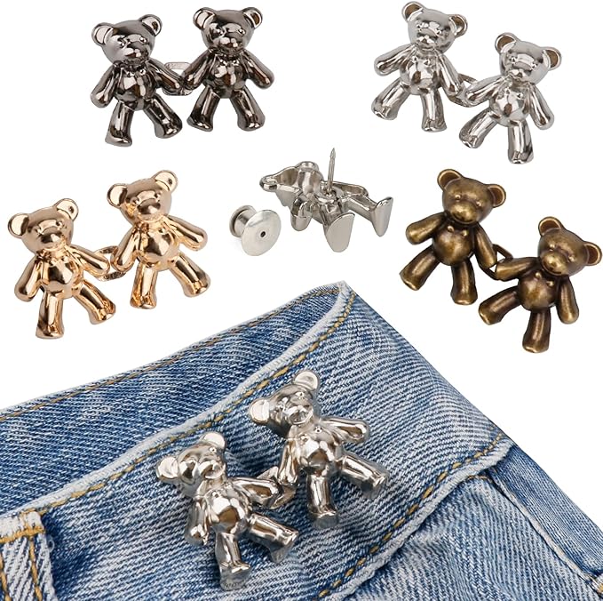 TOOVREN Cute Bear Button Pins for Jeans, No Sew and No Tools Instant Pant Waist by TOOVREN