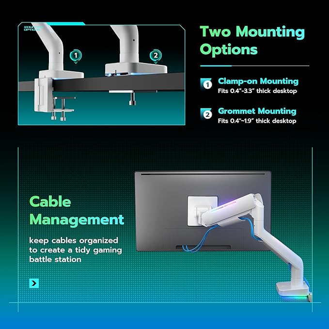 Ultrawide Monitor arm for 17-49'' Heavy Duty Screen up to 44lbs, Gas Spring - Image 8