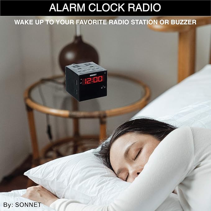 Sonnet Alarm Clock Charging Station, AM FM Radio, Dual USB Charging Ports - Image 7