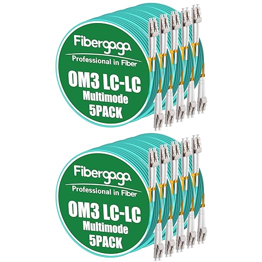 Fibergaga 10Pack-2M OM3 LC to LC Fiber Patch Cable, OD-2.0mm Fiber Optic Cable by Fibergaga