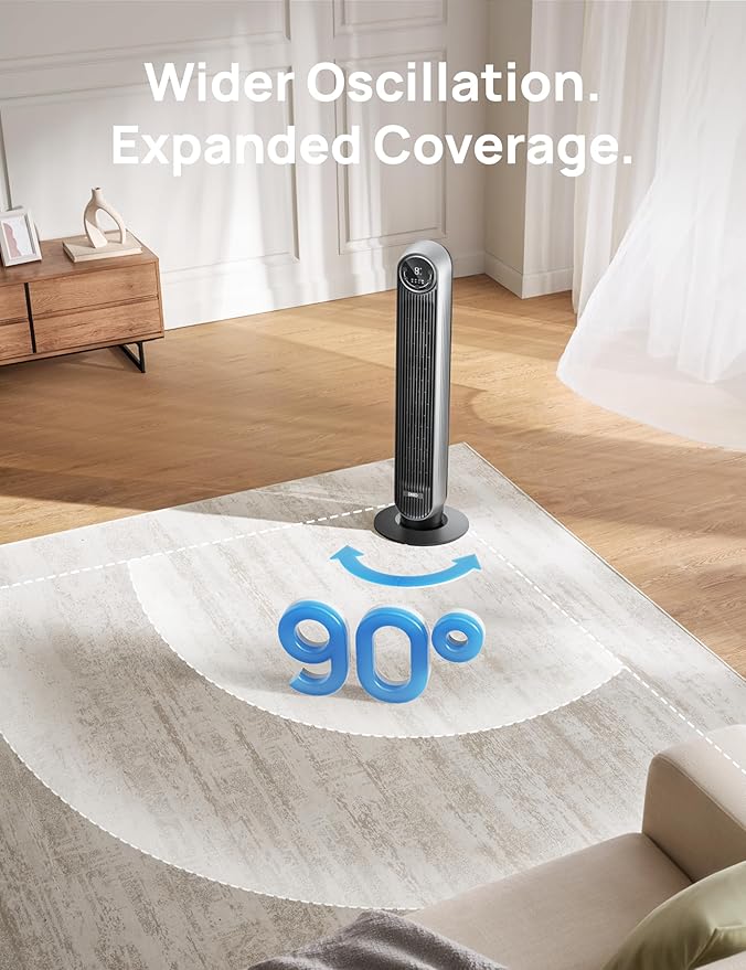 Dreo Tower Fan for Bedroom, 25ft/s Velocity Quiet Floor Fan, 90° Oscillating - Image 6