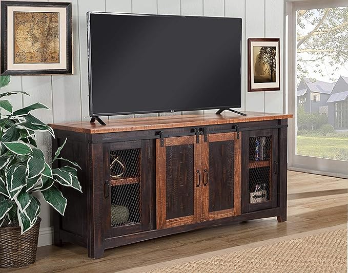 Martin Svensson Home Santa Fe Solid Wood TV Stand, Antique Black and Aged - Image 2