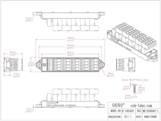 16Amp 300V 4x6 Position Pluggable Terminal Block Distribution Module. OONO - Image 5