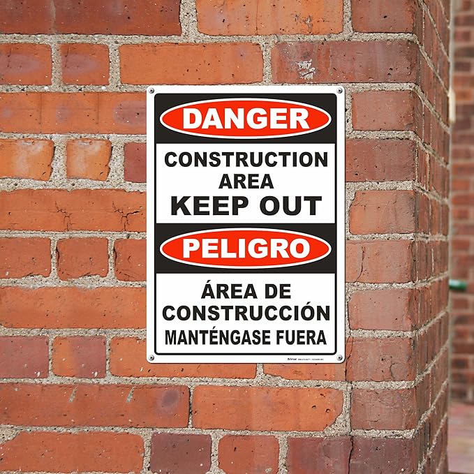 Brimar - 10" x 14" - Bilingual Danger Construction Area Keep Out Sign - .055″ - Image 4