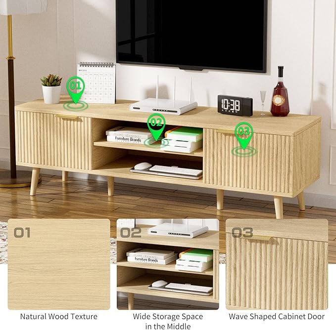 SHGJ&SOFT Storable TV Stand 65 Inch, Mid Century Modern TV Console Two Cabinet - Image 4