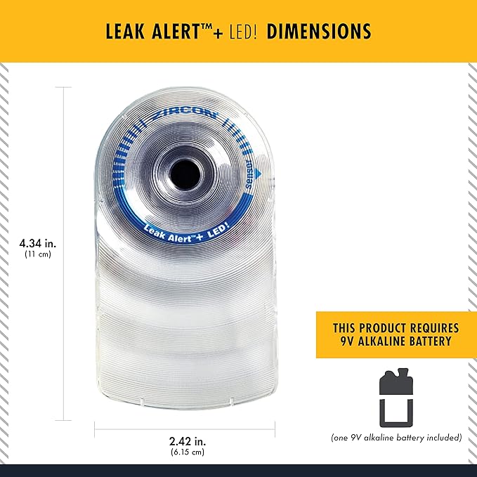 Zircon Leak Alert + LED! Water Leak Detector & Flood Sensor Alarm/Water Leak - Image 6