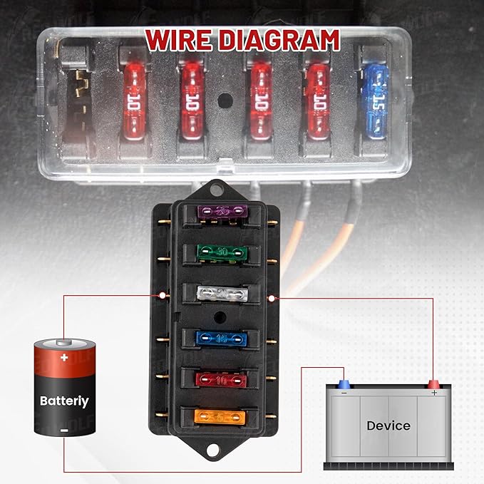 RED WOLF 6 Way Fuse Block Blade Fuse Box - Image 4