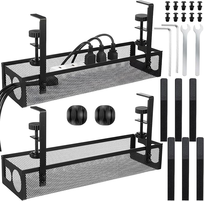 2 Pack Under Desk Cable Management Tray, 15 Inch No Drill Metal Mesh Organizer by Unknown