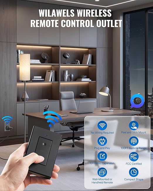 Black Remote Control Outlet Plug, WILAWELS Wireless Light Switch, On Off Remote - Image 8
