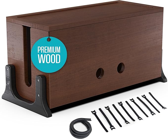 Extra Large Cable Management Box, Wood Cord Hider Box & Organizer by COREMINDED