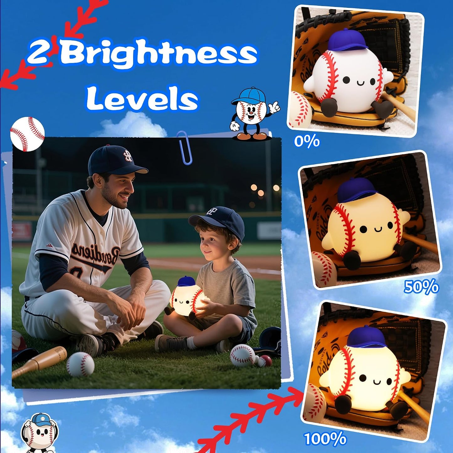 CoolGift Mart Baseball Night Light, Silicone Touch Control Lamp USB Rechargeable with Timer & Brightness Adjustment, Ideal for Breastfeeding Creates Glow for All Ages Baseball Lovers
