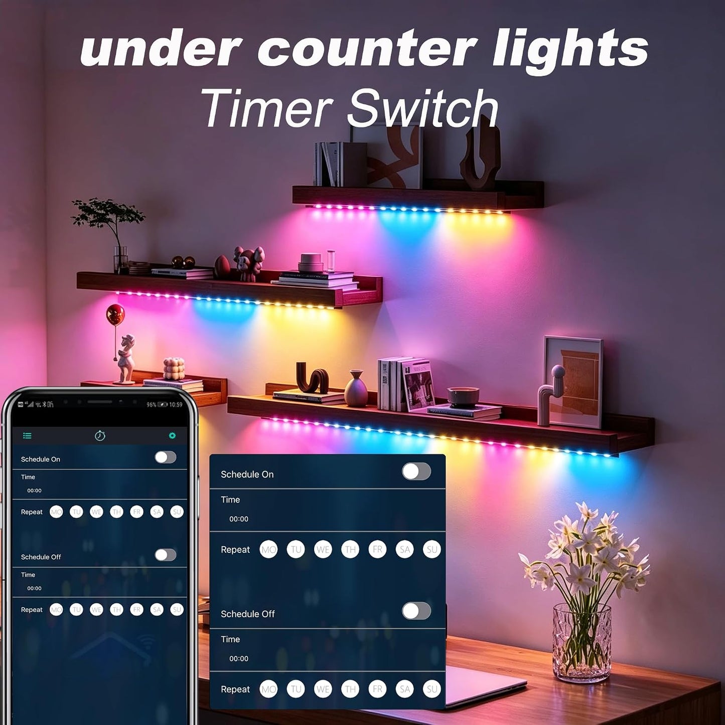 LED Strip Lights 6 Pre-Cut Led Light Strip with Remote & APP Dimmable,RGB Color Changing led Lights Strip for tv Backlight, Bookshelf Ligh, Bedroom, Display,Shelf,Cabinets(Multicolor, 6 Strip)
