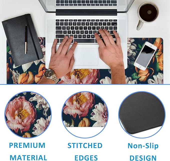 EOBKLAX Vintage Beautiful Flowers Desk Mat, Large Gaming Mouse Pad, Non-Slip - Image 3