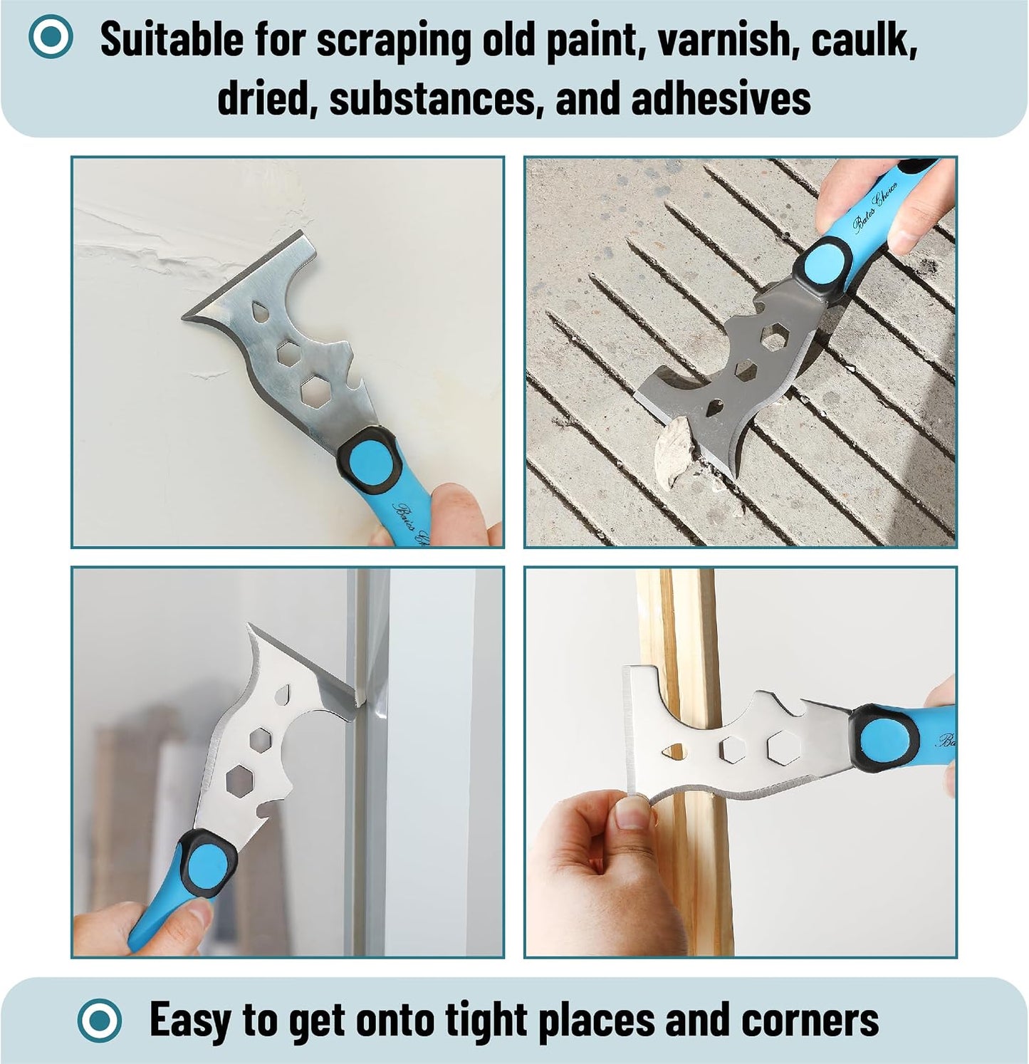 Bates- Paint Scraper, 13 in 1, Painters Tool, Rubber Handle, Paint Scrapers for Wood with Metal Hammer End, Painters Tool, Painters Knife, Paint Scraper for Painting, Putty Knife, Metal Scraper