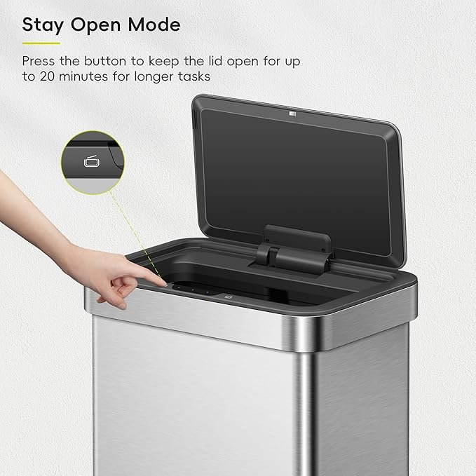 EKO EcoNova 13.2 Gallon/ 50L Automatic Sensor Kitchen Trash Can, Stainless - Image 7