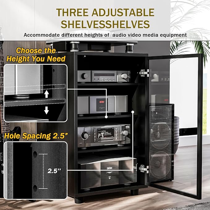 Grufle Media Storage Cabinet, Audio Video Media Stand Cabine - Image 3