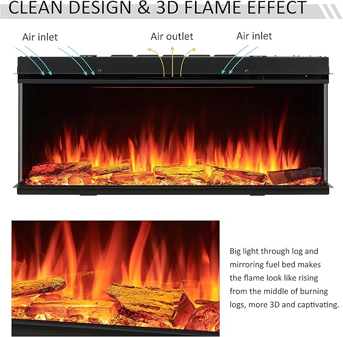 LegendFlame 43" W Smart Build in Electric Fireplace Insert, 1-2-3 Sided View - Image 3
