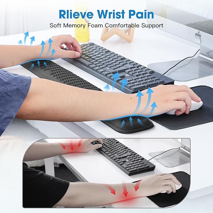 MEKASS Ergonomic Wrist Rest for Keyboard and Mouse, Soft Memory Foam Keyboard - Image 2