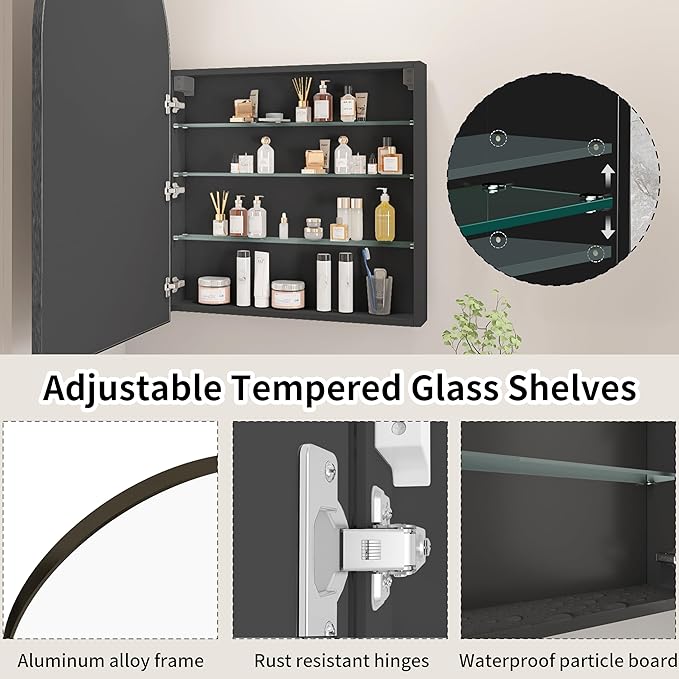 Arched Medicine Cabinet with Mirror, Bathroom Medicine Cabinet with Mirror Wall - Image 4