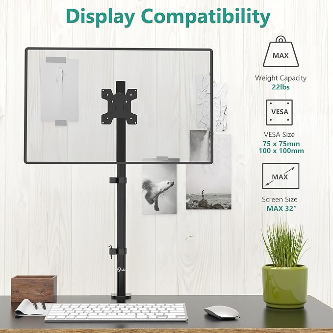 WALI Monitor Arm Mount for Desk, Single Extra Tall Computer Desk Mount - Image 3