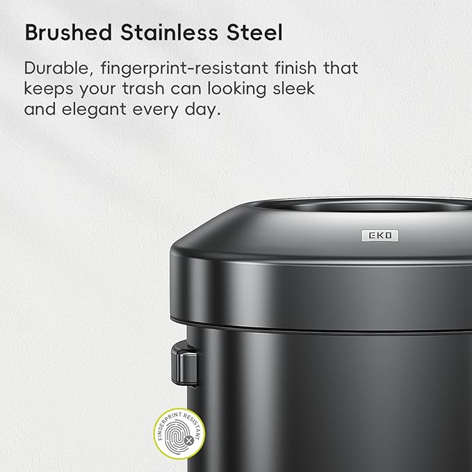 EKO Urban 24 Gallon Round Black Stainless Steel Open Top Waste Bin, Tall - Image 4