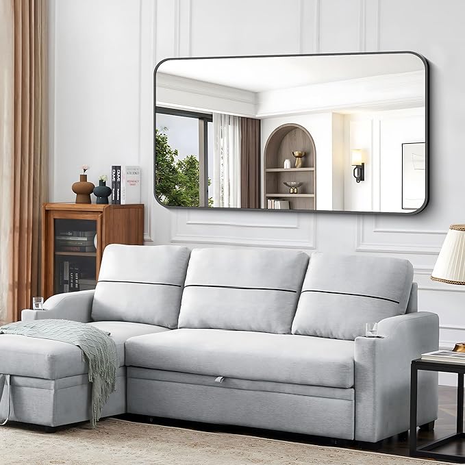Black Bathroom Mirror, 66x36 inch Aluminum Metal Frame Rectangular Vanity Mirror - Image 6