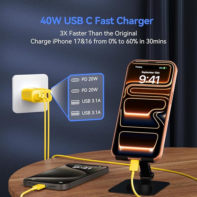 USB C Wall Fast Charger Block, 40W 4-Port Type C Chargers Fast Charging Blocks - Image 2