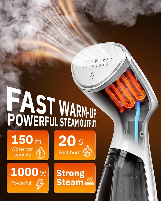 OGHom Steamer for Clothes, Portable Handheld Garment Wrinkle Remover, 1000W - Image 2