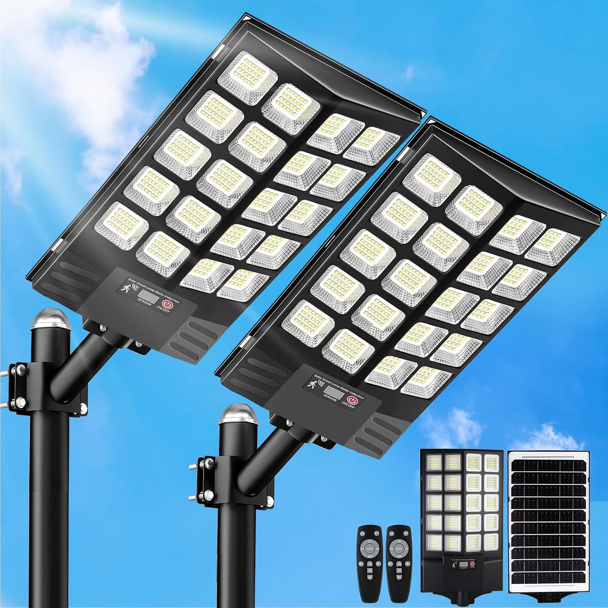 2 Pack 16" Large Solar Street Lights Outdoor Waterproof