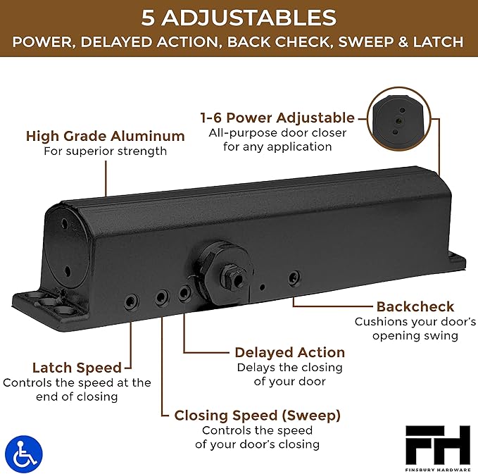Finsbury Commercial Black Door Closer Automatic Heavy Duty High Traffic - Image 3